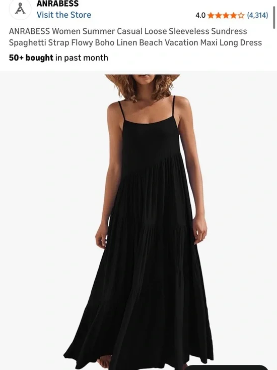 Women's Black Asymmetrical Tiered Maxi Dress with Spaghetti Straps - Picture 2 of 2
